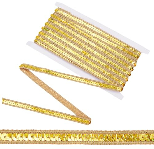 CABODYALS 10 m Goldene Paillettenstreifen Einreihige Geflochtene Borten Flache Glitzernde Elastische Paillettenrollen Glänzende Pailletten bänder Für Party Kostüm Dekoration Geschenkverpackung Heimwe