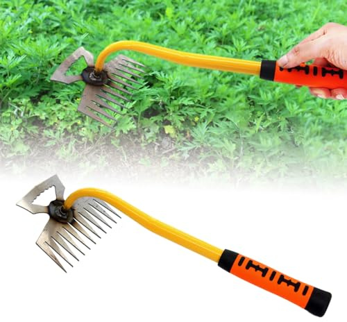 ComedyKing Edelstahl Unkrautstecher Gartengeräte, Gartenarbeit Hand Unkrautstecher, Fugenreiniger Unkraut, Gartenwerkzeug, Unkraut Entferner Gerät, Fugenkratzer Mit Stiel (Tigergriff 11 Zähne)