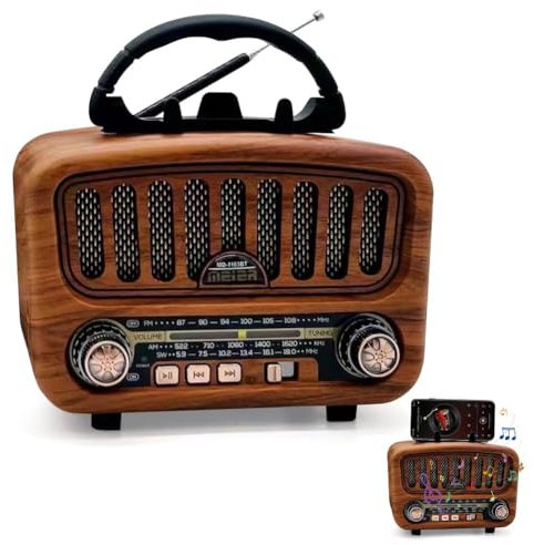 Radio retro AM/FM/SW con Bluetooth 5.0, radio nostálgica pequeña con batería de 1800 mAh, radio de cocina y radio de maleta con altavoz de 5 W, compatible con USB/TF/AUX, radio vintage para el hogar