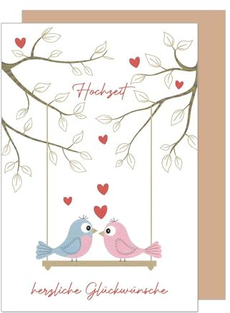 Edition Seidel Premium Glückwunschkarte zur Hochzeit mit Umschlag. Hochzeitskarte Grußkarte Vermählung Just Married Wedding Day Brautpaar Herz Liebe Vögel (H493 SW025)