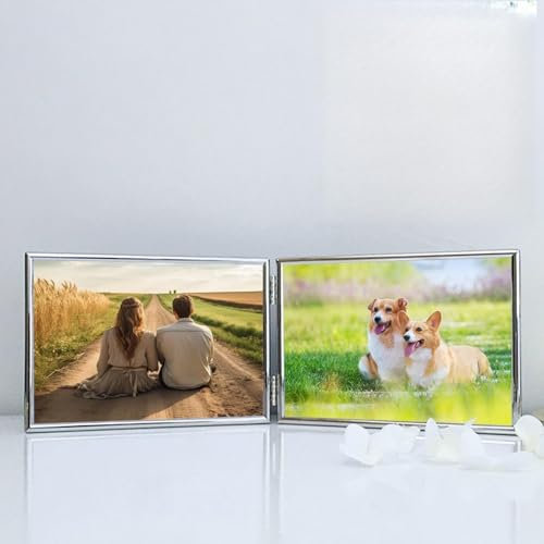 Tolldek Bilderrahmen A4, Tischplatte Picture Frame mit Passepartout Horizontal, Rechteck Fotogalerie Zertifikatsrahmen Metall Glas für Fotos, Poster, Silber