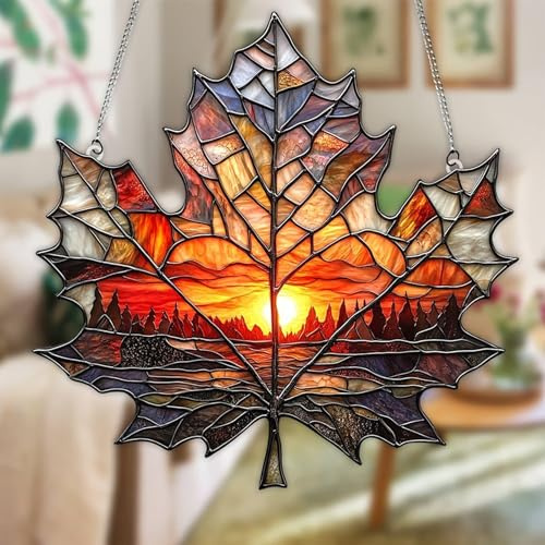 Sonnenfänger Herbst Ahornblatt, Acryl Ahornblatt Suncatcher, Sonnenfänger für Hof und Garten, zum Aufhängen, Geeignet für Bauernhaus, Fensterdekoration, Wandkunst, Einweihungsgeschenk (20 * 20cm)