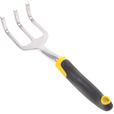Milisten Rastrello di Metallo a 3 Punte per Giardinaggio, Attrezzo Manuale Coltivatore Ergonomico Impugnatura Antiscivolo, Utensile da Giardino per Diserbo, Dissodare e Seminare in Cortili