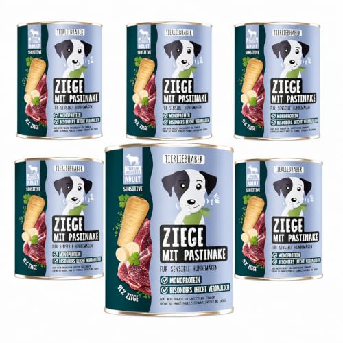Hundefutter Nass 800g Ziege & Pastinake – Hunde Nassfutter 6X Wet Dog Food | Tierärztlich entwickeltes Hundenassfutter 800g Dosen mit 91% Fleischanteil – Dog Food leicht verdaulich von TIERLIEBHABER