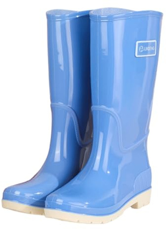Stivali Pioggia,Stivali Pioggia Donna Alti di Gomma Galosce Impermeabili Stivaletti Antiscivolo Plateau Boots Taglie Forti ​​Tinta Unita Outdoor per Giardino e Escursionismo Blu Chiaro 38
