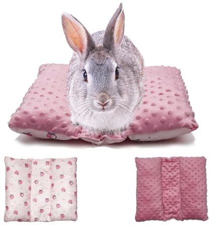 Yanmucy Kanin marsvin säng, fleece dubbelsidig alla årstider kaninsängkläder små djur mjuk dyna matta för burtillbehör för kanin råtta iller hamster 40 x 35 cm (rosa)
