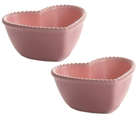 BIUDECO 2Pcs Heart Shaped Fruit Salad Bowls Pink Dessert and Ice Bowls for Kitchen Use for Mousse Jelly Pudding and Snacks