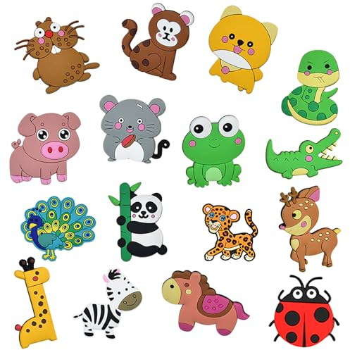 16 Stück Tier-Magnete aus weichem Gummi – abnehmbarer Magnetic Animals Design für Kühlschränke und Magnetwände