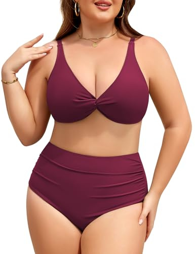 Svanco Costume Donna Due Pezzi Taglie Forti Bikini Vita Alta Push Up Costumi Bagno Curvy Modellante per Mare e Piscina
