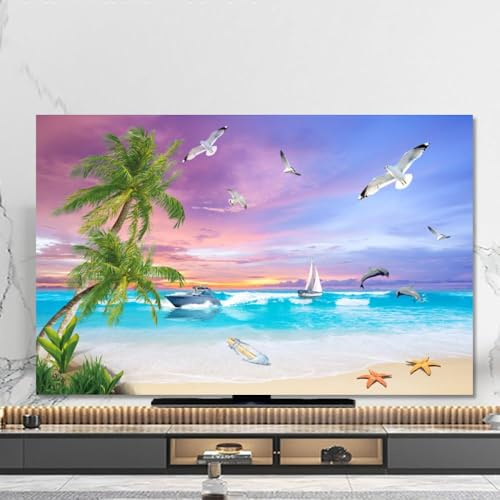 HSTANGKY Copertura Antipolvere Per TV Da Interno Protezione Universale Antipolvere Per Schermo Per LED LCD Piatti/curvi Decorazione Artistica Per Camera Da Letto E Soggiorno-Beach||40-43inch
