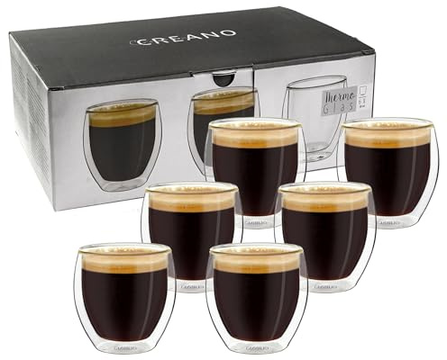 Creano Lot de 6 Verres à Espresso Double Paroi 80ml – Tasses à Moka Thermiques en Verre Borosilicate – Design Moderne avec Effet Flottant – Set de 6