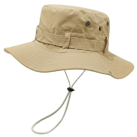FYting Herrfiskarhatt, buckethatt, stor brätte safari, sommarhatt, med vindtätt rep, solskydd, regntät, för fiske, strand, bergsklättring, vandring (marinblå)