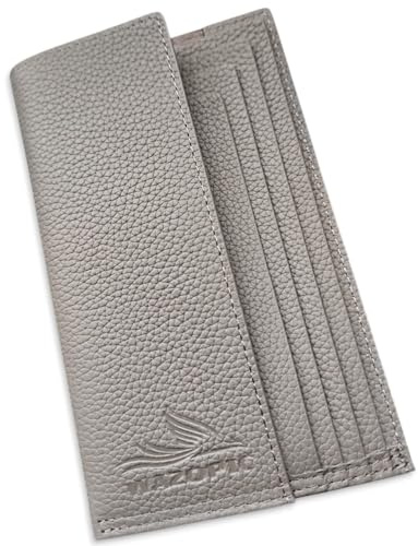 Wazopic Portefeuille Serveur Serveuse en Véritable Cuir de Buffle Premium, 5 Compartiments, Porte-Billets Professionnel pour Restaurant, Bar et Brasserie – Gris cendré