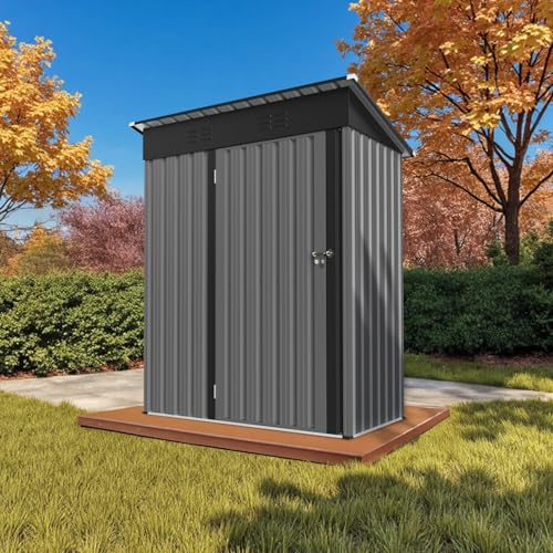 HOMAVO Metall Gartenhaus – Gerätehaus & Geräteschuppen für Gartengeräte, Fahrräder & Möbel – Wetterfest, große Türöffnung (Grau, 139 × 75 × 180 cm)