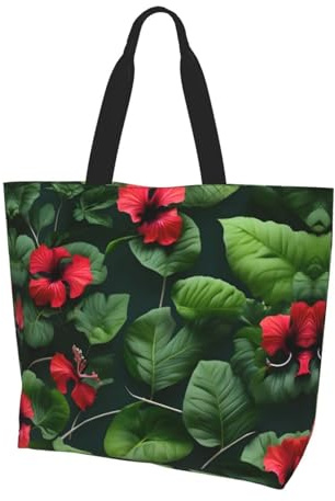 JIUTY Vegetationslöv med hibiskusblommor tryck
