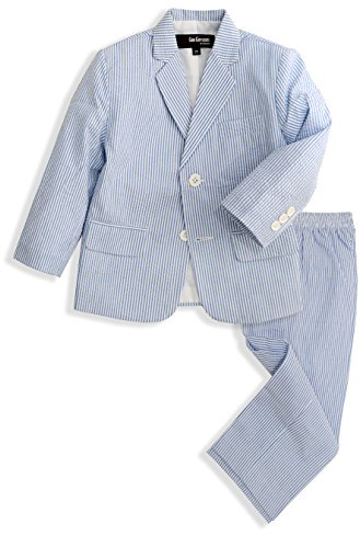 G288 Boys Seersucker 2 Button Suit Set (8, Blue)