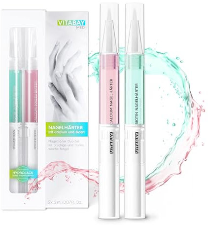 Vitabay Nagelhärter Duo Set 2x 2 ml Nagelpflegestift mit Calcium und Biotin - Nagelpflege brüchige Nägel Nagelhärter extra stark Nail repair Nagelhautpflege Nagelpflegeprodukte Nail care feste Nägel
