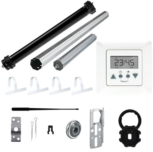 NOBILY Rolladen-Komplett-Set für 60mm (SW60) Achtkantwelle Maxi-Rolladenmotor P5 20/15-60, inkl. Time Control Zeitschaltuhr + Mechanik-Set, Gesamtlänge bis 1,50 Meter