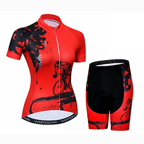 weimostar Dam cykling jersey set sport andningsbara vadderade shorts cykelkläder cykelkläder sommar röd M