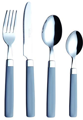 Exzact Posate Acciaio Inox con Manici Colorati 16 PZ - 4 Forchette, 4 Coltelli, 4 Cucchiai Cena, 4 Cucchiaini - EX23 (Grigio)