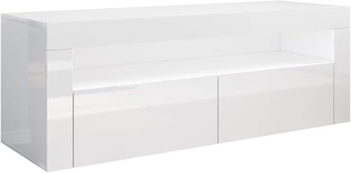 SONNI TV-bräda, TV-bord, lågbräda, högglansigt, med LED-belysning, 12 färger kan ställas in, vit högglans TV-skåp, TV-hylla, 120 x 40 x 45 cm, GTV002W-WHITE-1