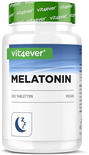 vit4ever Melatonin 1 mg - 365 vegane Tabletten - teilbar - hochrein | 99 % Reinheit - bioaktives Melatonin mit 0,5 mg Tagesdosis - Laborgeprüft - Vegan