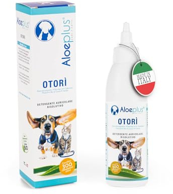 Aloeplus Otorì Limpiador de orejas para perros y gatos, 125 ml, elimina la suciedad y el exceso de cerumen de perros y gatos, ingredientes 100% naturales recomendados por veterinarios