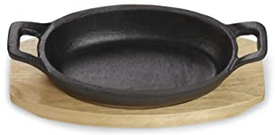 ECHTWERK Piatto da portata in ghisa, teglia con tagliere da portata, bistecchiera già cotta, adatto per forni, barbecue, barbecue e induzione, Small-Edition, Ø 14,2 x 8,5 cm