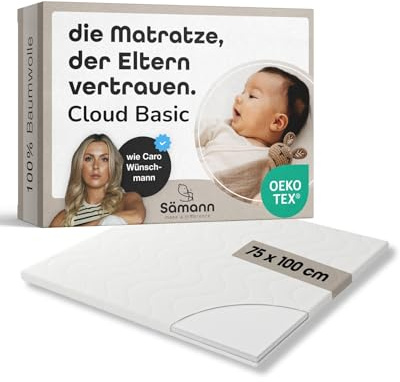 Sämann Laufgittermatratze Cloud Basic 75x100 cm - Matratze für Baby Laufstall - Baumwollbezug mit Reißverschluss für Allergiker