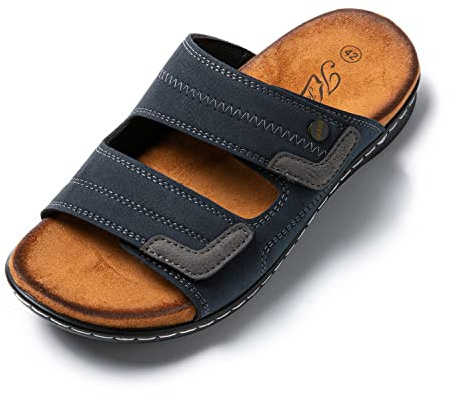 JOMIX Sandales Homme en Cuir Chaussures de Plage Tongs Hommes Chaussons d'été Confortables pour Maison Piscine Mer Douche (Marine, 45)