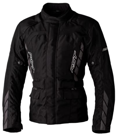 RST Alpha 5 Mens Textile Jacket Motorbike Motorcycle Sports Touring Long Journey CE Approved Jacket (Black/Black,44)