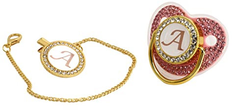 Focket Baby Schnuller, Silikon 26 Buchstaben personalisierte Bling Schnuller mit Schnuller Clip, geschwungenes Design sicher neugeborenen Schnuller für gestillte Babys, Baby Girl