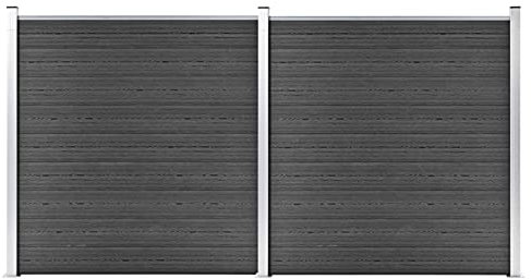 Camerina Fence Panel Set WPC 353x186 cm Black,Garden Fence Panels,Fence Panel WPC,Composite Fence Panels