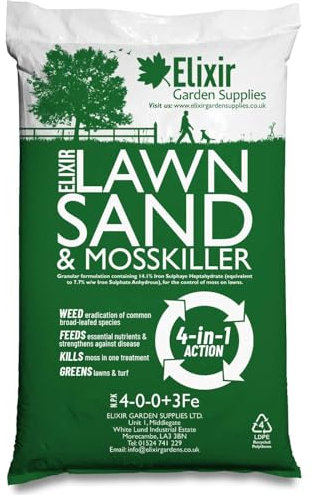 Elixir Gardens Seasonal Lawn Fertilisers for Turf & Grass | Lawn Sand & Moss Killer with Iron Sulphate | 4-0-0+3Fe | Treats 250 Sq. Meters