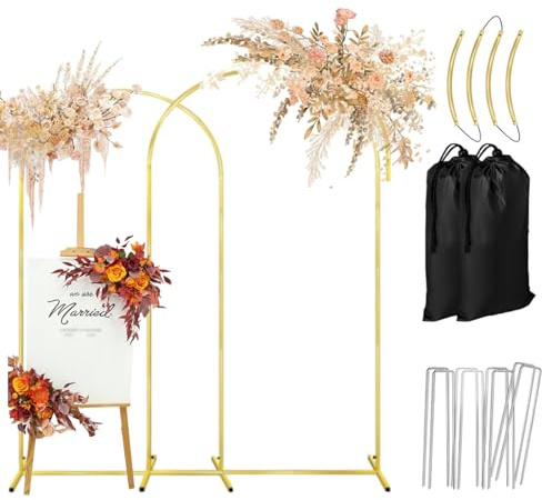 7.2FT, 6.6FT Set of 2 Wedding Arch Backdrop Stand, Gold Metal Balloon Arch Stand Stable Frame for Wedding Baby Shower Birthday Garden Arch Party Background Decoration, Gold