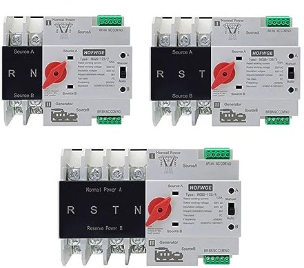 AGOUNOD Interruptores selectores eléctricos de Transferencia automática, Carril DIN monofásico ATS 220V Doble Potencia, ininterrumpido, 2P, 63A, 100A, 125A Cortacircuitos (Color : 63A, Size : 4)