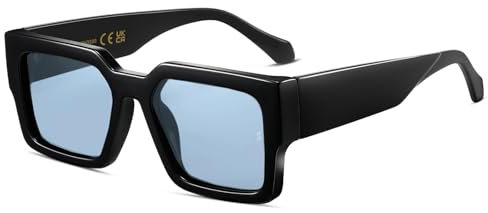 SHEEN KELLY Retro Dicke Rechteck Chunky Sonnenbrille Damen Herren Mode schmal quadratisch schwarz Tortie Rahmen Mode 90s Brille, 7, Einheitsgröße