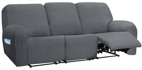AIMENJOY Stretch Relaxsofa Bezüge Samt Liegestuhlbezug 1/2/3 Sitzer Relaxsofa Schonbezüge mit Seitentasche, Möbelschutz für Wohnzimmer (Dark Grey,3 Sitzer)
