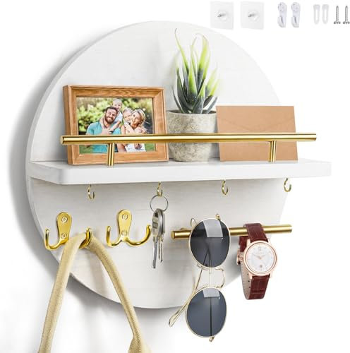 Dxiunove Porte Clef Mural Bois, Rond, 6 Crochets, Blanc, Rustique, Montage Mural, Pour Le Hall, DéBarras, Couloir, Cuisine, Bureau