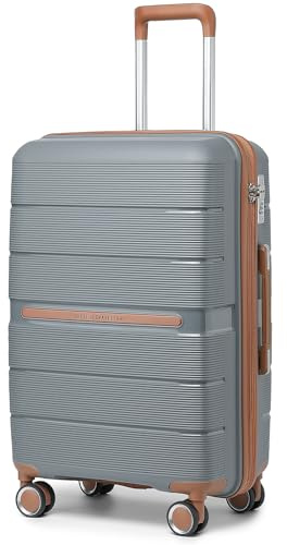 British Traveller Reisekoffer Groß Koffer Trolleys Groß Hartschalenkoffer 100% PP Handgepäck Koffer mit 8 Spinnerräder Rollkoffer 76 * 49.2 * 31cm Suitcase TSA-Schloss Grau