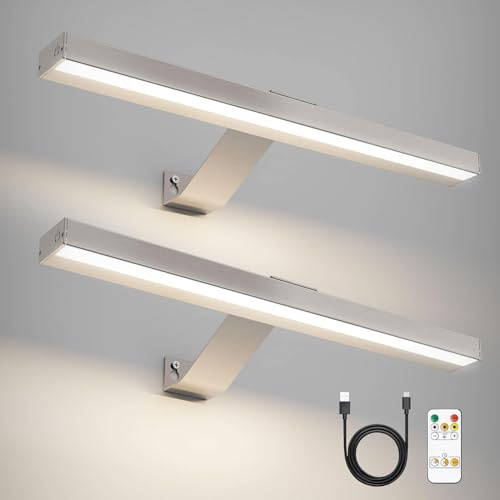 HARPER LIVING Set of 2 Picture Lights Brushed Nickel, 5000mAh Battery Operated Wall Picture Lights with Remote, Rechargeable Lamp Dimmable & 3 Color Temps, Display Lights for Dartboard Frame Gallery