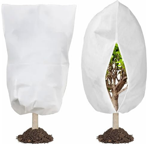 alouweekuky 2 Pièces 120 x 180 cm Voile d'hivernage, Respirant 80 g/m² Housse Hivernage Plante avec Fermeture éclair et Cordon de Serrage pour la Protection des Plantes en Extérieur en Hiver