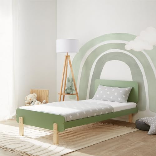Homestyle4u 90x200 Kinderbett Kiefer Massiv Holz Grün Jugendbett Holzbett | Robustes Einzelbett inklusive Lattenrost, Massivholz Bettgestell, Moderne Lackierung, Außenmaße 95x209 cm