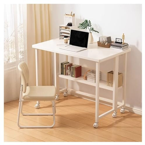 Schreibtisch mit Bücherregal Und Schreibtisch Tragbarer Klapptisch Schreibtisch mit Rollen Laptop-Gaming-Tisch Home-Office-Schreibtisch mit Offenen Regalen Breiter Desktop