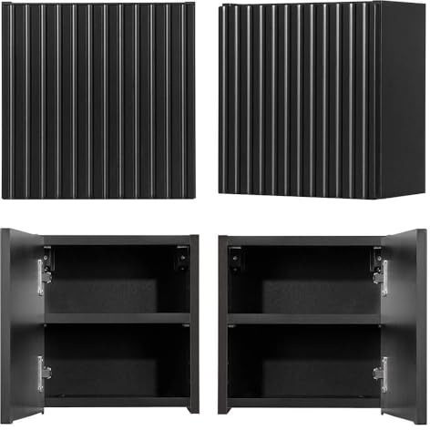[en.casa] Hängeschrank Skelbolu Badezimmerschrank hängend Wandschrank mit Einer Tür gerillt Bad-Hängeschrank 30 x 30 x 19 cm Schwarz