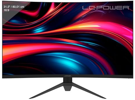 LC-Power Monitor Curvo QHD de 32 Pulgadas, 2560 x 1440, 180 Hz, 1 ms MPRT, AMD FreeSync, 3500:1, 1500R, 16:9, Panel VA, 122,1% sRGB, 93,6% DCI-P3, Negro