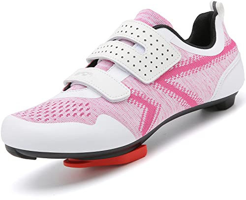 Unisex Fahrradschuhe kompatibel mit Peloton Indoor Reiten Rennrad mit Delta Cleats Outdoor Pedal Bike Schuhe, Weiß_Rot, 10 Women/8 Men
