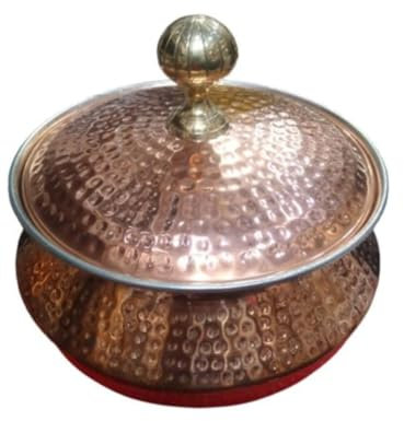 jewellary hub Faitout en cuivre martelé avec couvercle pour cuisiner et servir (cuivre, 6 litres)
