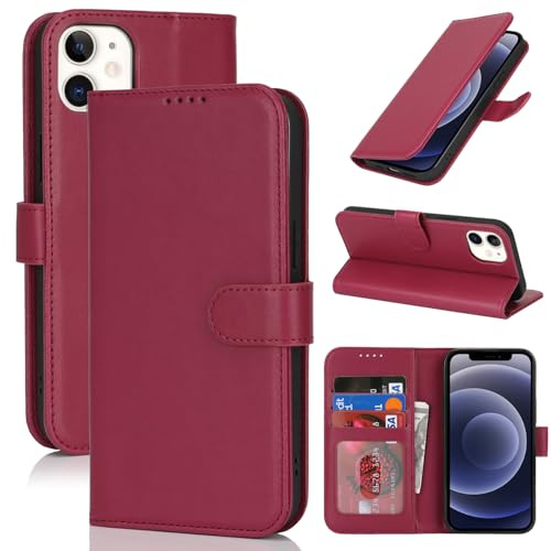 Zouzt Hülle für iPhone 12 Mini (5,4), Premium PU Leder, Rot | Handyhülle mit Kartenfächern, Magnet Klapp Schutzhülle, Stoßfeste TPU-Innenhülle, Frauen Männer, Leather Wallet Phone Case