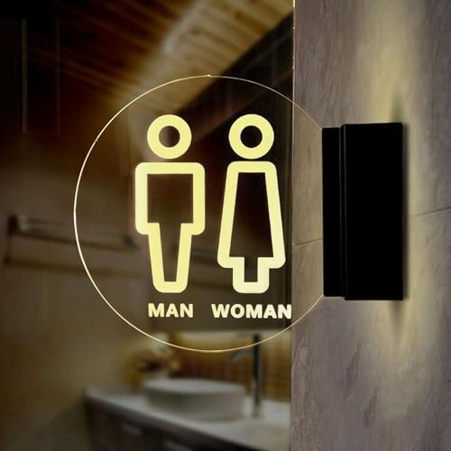 Carroterr Wall Mount Toilet Sign, Illuminated Restroom Signs, Bathroom Door Lighted Sign, LED Restroom Sign, Acrylic Washroom Decor Sign, for Bar Club Hotel, Shopping Mall Decoration